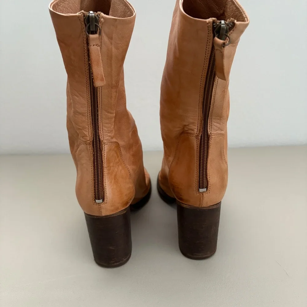 Free People Elle Block Heel Boot Slouchy Leather Back Zipper EU 39 US 8.5 Tan - Picture 6 of 11
